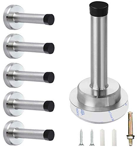 6 Pack Wall Mounted Door Stoppers for Skirtings Chrome Door Stops Indoors Door Stopper Heavy Duty Doorstop, Self Adhesive Door Stop Stainless Steel Doorstops with Noise Dampening Rubber