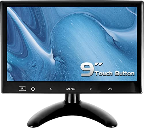 WHOLEV 9 inch HDMI Monitor HD 1024 * 600 Color Screen CCTV Monitor Touch Button with AV/VGA/HDMI/Earphone Input for Raspberry Pi Home Security CCTV PC Display