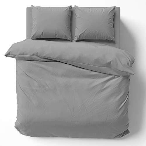 Alreya Mako Satin Bettwäsche 200 x 220 cm mit 2 Kissenbezuge 80 x 80 cm - 100% Baumwolle mit Reißverschluss, Superweiches Bettbezug, Oeko-TEX® Standard Zertifiziert, Grau