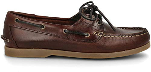 PAYMA - Scarpe da Barca Uomo in Pelle Speciale Seahorse Oliata. Fatto in Spagna. 2 Occhielli Classici Stringata. Suola in Gomma. Colore: Marrone. Taglia 43