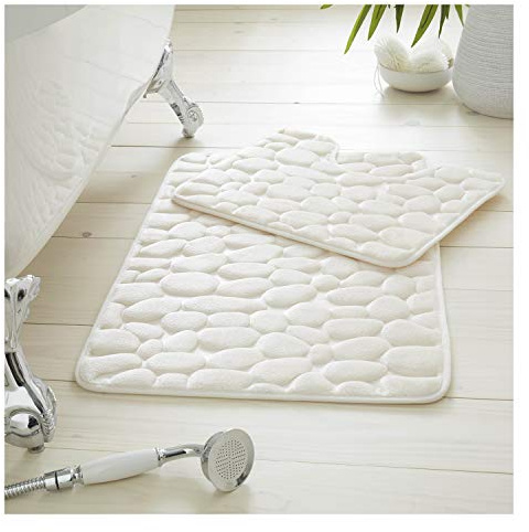 FAIRWAYUK Bathroom Mat Sets 2 Piece - Memory Foam Pedestal Set Non Slip, Super Soft Water Absorbent Toilet Bathroom Rug Sets, Microfibre Large Bathmat (Cream)