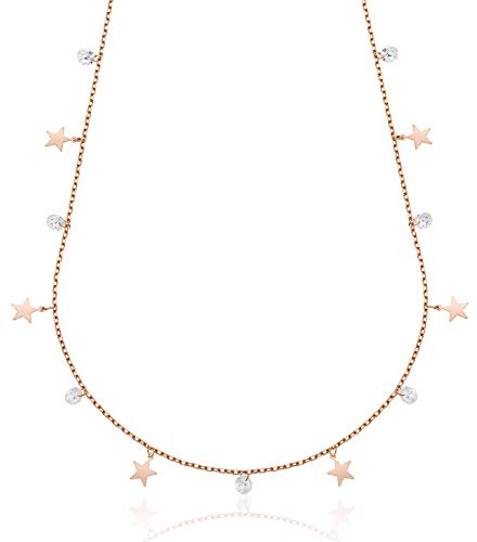Aka Gioielli® - Damen Halsreif Sterling Silber 925 Roségold mit Sternen und kleinen Steinen, zarte Halskette für Mädchen