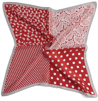 MayTree Seidentuch aus 100% Maulbeer-Seide - Quadratisch Punkte Paisley Mix rot weiss 53x53 - Luxuriöses Damen Halstuch - Eleganter Bandana-Schal für Damen - Luxus und Komfort für Erwachsene