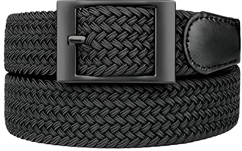 Bluecton Übergröße Gürtel stretchgürtel elastischer flechtgürtel geflochtener herren damen Gürtel Groß und hoch Schwarz Business Schnalle
