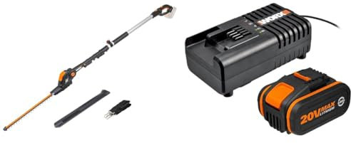 WORX 20V Akku Teleskop-Heckenschere WG252E.9-Ohne Akku & Ladegerät, schwarz & WA3604 Akku mit Akku Ladestation: 20V – 4000mAh Li-Ion Akkubatterie & Akku Ladestation