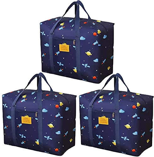 3 Stück Unterbett-Aufbewahrungstasche mit Reißverschluss für Hochzeitskleid, Aufbewahrungsbox, Kleideraufbewahrung, Organizer, Packtaschen für Umzug, 24,3 l (Blau F)