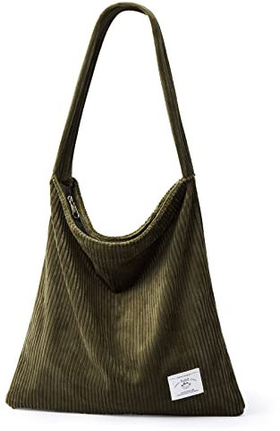 KALIDI Cord Tasche mit Reißverschluss Tote Bag Aesthetic Handtasche Damen Umhängetasche Jutebeutel Tasche Damen Shopper für Arbeit Büro Reisen Einkaufen Schule und Alltag