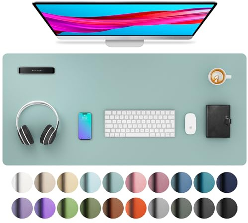 Aothia Schreibtischunterlage,Mauspad mit Leder und Rutchfeste Wildleder,Multifunktionales Office Mousepad Laptop Schreibunterlage,Tisch-Schutz Unterlage für Büro/Home(91x43cm, Stumpfes Mintgrün)