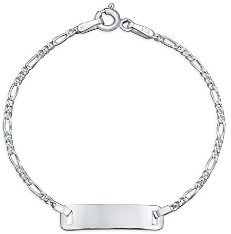 Bling Jewelry Bracelet D'Identification Fin Et Délicat Personnalisé Avec Plaque Au Nom Gravé, Modèle Figaro, Poignet De 7 Pouces Pour Femmes Et Adolescentes En Argent Sterling .925