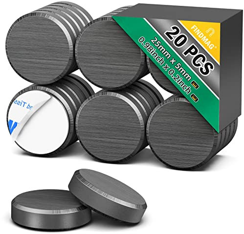 20 Pack Fridge Magnets, Black Disc Magnets for Crafts, Ceramic Magnet with Adhesive Backing, Whiteboard Magnet for Tools, Photos, Wall, Wood, Cloth, Plastic, Door, Window, Locker, DIY - 25 mm x 5 mm