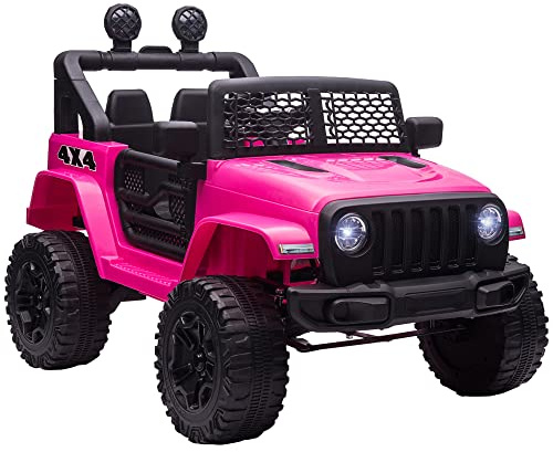 HOMCOM Kids Ride On Car, 12V Electric Cars for Kids with Parental Remote Control, 2 Motors, 4-Wheel Suspension, LED Lights, Horn, 3-5km/h, Battery Powered Ride On Toy for 3-6 Years Old Pink