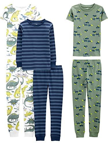 Simple Joys by Carter's Jungen 6-Piece Snug Fit Cotton Pajama Pyjama-Set, Blau/Grün/Dinosaurier, 5-6 Jahre (3er Pack)