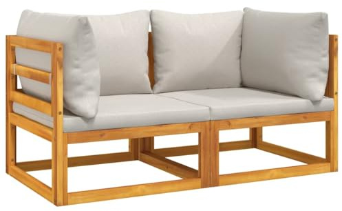 vidaXL Modular Ecksofa 2 STK., Gartensofas mit 2 Sitzkissen 4 Rückenkissen, Sofa für Garten Terrasse, Terrassensofa Gartenmöbel, Hellgrau Massivholz Akazie