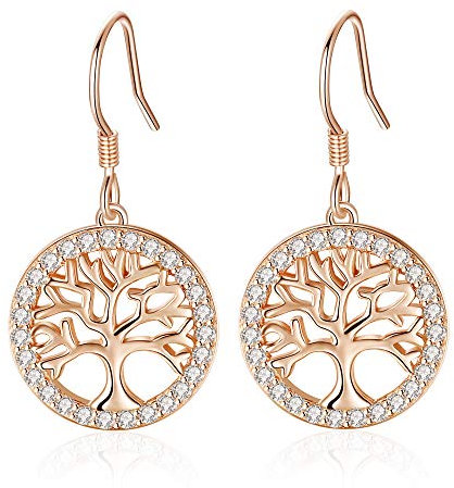 Jrêveinfini Lebensbaum Ohrringe Rosegold Damen Silber 925 Hängend, Tropfen Ohrringe Rosegold Hängend Silber Damen 925, Modeschmuck Geschenke für Frauen Mama Zum Muttertag