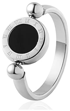 Bysonglezai Ringe Ring Damen Herren Klassisches Design Kann Gedreht Werden, Emaille Und Muschel, Römische Ziffer, Schöner Frauenring