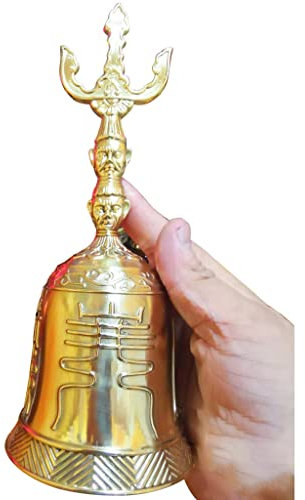 Messing-Handglocke, Hochzeitsglocken, Serviceglocke, luxuriöse dreidimensionale Dekoration, Handglocke, Tischglocke aus Kupfer, Gebetsutensilien (Farbe: Gold, Größe: 9,1 * 3,3 Zoll)