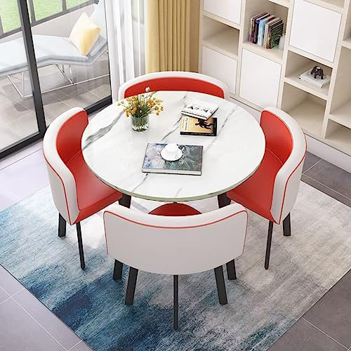 MAxba Esstisch mit 4 Stühlen Set Konferenztisch Rund Couchtisch mit 4 Stühlen Besprechungstisch Empfangtisch (Color : Rot)