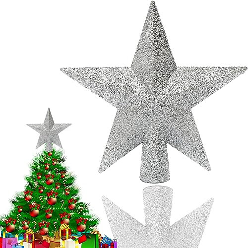HONGECB 20 cm Weihnachtsstern - Christbaumspitze Silber, Glitzer Baum Stern Weihnachtsdekoration, Strahlender Für Festliche Dekorationen