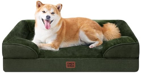 EHEYCIGA Orthopädisches Hundebett Grosse Hunde, 91x68cm, Dunkel Grün | Orthopädischer Eierkistenschaum, Waschbarer und Wasserdichte Bezug, Rutschfester Boden, Reversibles Design, Atmungsaktiv