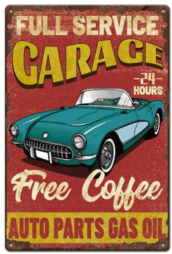 SUPERDANT Retro Full Service Garage Plåt Signal,Vintage metall skylt för garage skyltar,Metall 24-7 delar bilservice,Reparationer & Drycker,Gratis kaffe