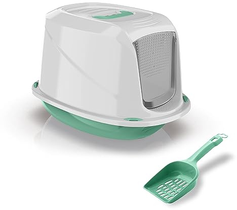 PATAM lettiera per gatti coperta con maniglia, filtro antiodore e paletta omaggio 45 cm x 36 cm x 31.5 cm Made in Italy – Comfort Mini Verde