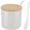 Yhuasia Saleros de Cocina Modernos, Salero Cocina, Salero y Azucarero Cocina, Tarros Sazonadores con Cucharas Tarros de Cerámica con Cucharas y Tapas de Bambú para Guardar Azúcar, Sal (Blanco)