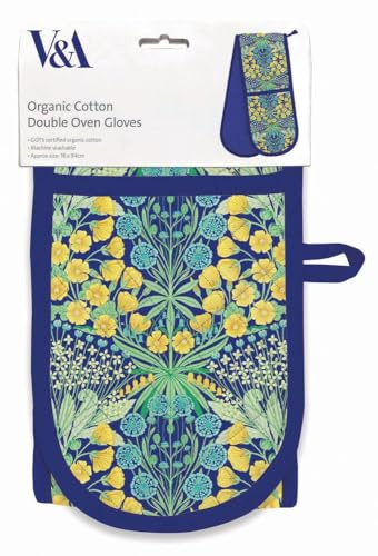 Doppelte Ofenhandschuhe – V&A Design – Bio-Baumwolle – künstlerisches Malven-Blumen-Design – stilvolles Küchengeschirr