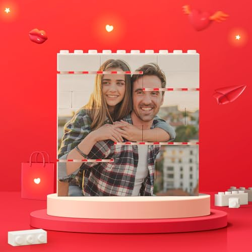 Personalisiertes Bausteine Puzzle mit Foto & Text, Klemmbausteine Puzzle mit Eigenem Bild, Foto Puzzle Personalisiert zum Selbst Gestalten, Fotogeschenk für Mama Papa Paare zum Geburtstag Valentinstag