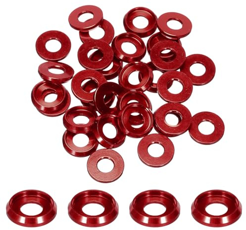 QUARKZMAN Rondelles Coniques M5, Diamètre du Trou 5mm/0,2, Rondelles en Aluminium pour Vis RC/FPV/PC/Drone/Accessoires Mécaniques, Lot de 30 (Rouge)