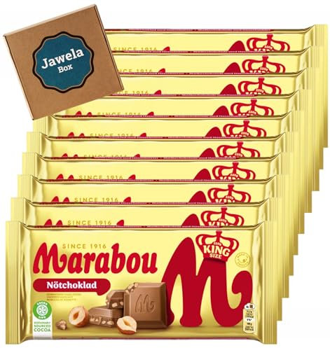 10 x Marabou Nöt Choklad Vollmilch Nuss Schokolade - 10 x XXL Tafel 220g - Jawela Set - 10er Set Großpackung - Rainforest Alliance zertifiziert