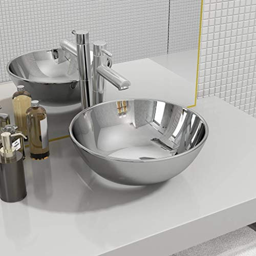 LAPOOH Lavabo, Lavabo sobre Encimera, Lavabo Baño, Muebles De Baño, Mueble Lavabo, de cerámica Plateado 28x10 cm