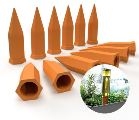 Bio Green 12er-Set Bewässerungssystem Hydro Wine für Balkon- und Kübelpflanzen | Tonkegel passend für Wein- und PET-Flaschen I Wasserspender - kein Übergießen und Austrocknen