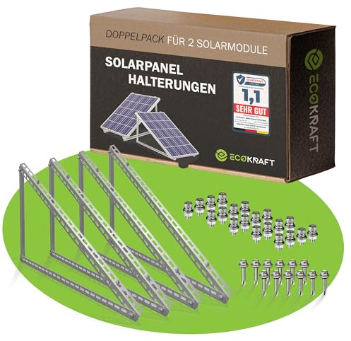 ECOKRAFT® Soporte para Estación de Energía de Balcón [Juego de 2] - 2 Soportes Impermeables para Paneles Solares para Paneles Solares de hasta 114 cm [Ajustable de 0-90°] para Montaje en Techo Plano