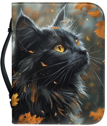 Kuiaobaty Buchhülle mit Griff, 3D-Katzen-Buchhülle mit Griff, lebendige Katze, für Arbeit, Studium, Bibelbuch, Reißverschluss, Kunstleder, Schwarz