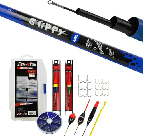 FISH-XPRO Set mit festen Angelruten - Teleskop-Angelrute - Angelset - Schwimmerset - Aufbewahrungsbox - Montagen - Schwimmer - Angelhaken - Bleigewichte