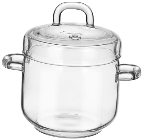 COLLBATH Glass Stew Pot Lid 350ml Heat-Resistant Borosilicate Glass Steaming Soup Bowl Handles for Cooking and Storage