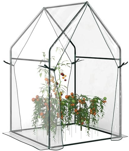 Outsunny Invernadero de Jardín Invernadero de Terraza con 2 Puertas con Cremallera Anti-UV Cubierta de PVC para Cultivo de Plantas Flores Verduras 90x90x145 cm Transparente