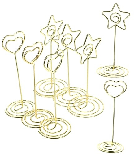 VILLFUL Herzförmiger Platzkartenhalter mit Ständer aus Zinklegierung Leichter Foto Clip 8 Stück in Gold für Hochzeit und Geburtstagstischdekoration