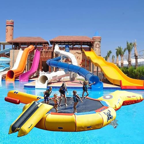 Recreational Inflatable Water Trampoline Swimming Platform with Waterproof Slide,Lake Bouncing Trampoline for Kids/Adults,Suitable for Beaches/Lake Ocean/Swimming Pool (10Ft)