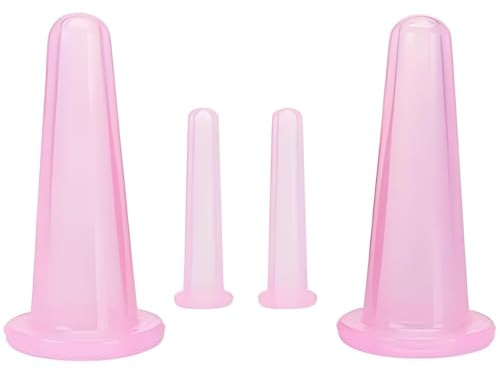 Zenarao Set di coppettazione facciale in silicone anticellulite, coppette sottovuoto per massaggio viso e occhi, massaggiatori manuali per schiena (2 piccoli + 2 grandi) (rosa)