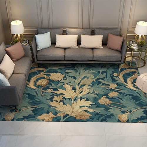 LANDERSION Tropische Pflanze Großer Teppich Retro Blätter Throw Teppiche Einfache Stilvolle Wohnzimmerteppich rutschfeste Maschine Waschbar Küche Bodenmatte 120x170cm