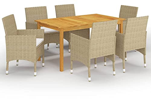 Somanki 7-TLG. Garten-Essgruppe Beige, Esstisch Mit Stühlen Set, Gartenmöbel Sitzgruppe, Balkon Möbel, Gartenlounge Set, Terrassenmöbel, Balkonmöbel Set - 3067767