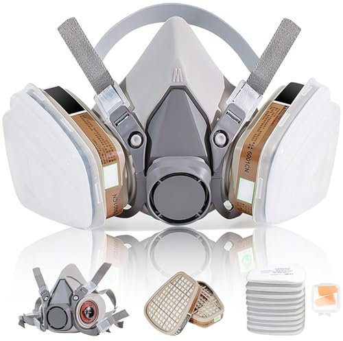 LAMANICE Respiratore a metà viso, maschera antipolvere con 10 pezzi filtri cotton e tappi per le orecchie, per vapori organici, levigatura, saldatura, lavorazione del legno, prodotti chimici, vernice,