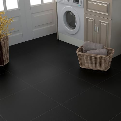 Decotalk PVC-golvbeläggning självhäftande, svart, 30 x 30 cm/15 stycken vattentät vinylgolv, självhäftande, svart, golvbeläggning, badrum, PVC, vinylgolv, kakel för kök, sovrum, vardagsrum, kontor