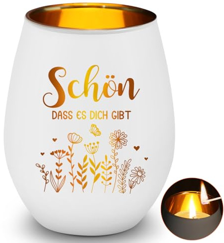 Windlicht mit Gravur, Teelichthalter Schön DASS Es Dich Gibt, Geschenke für Frauen, Windlicht Glas Personalisiert, Geschenkideen für Frauen, als Valentinstag Muttertag Weihnachten Geburtstag Geschenk