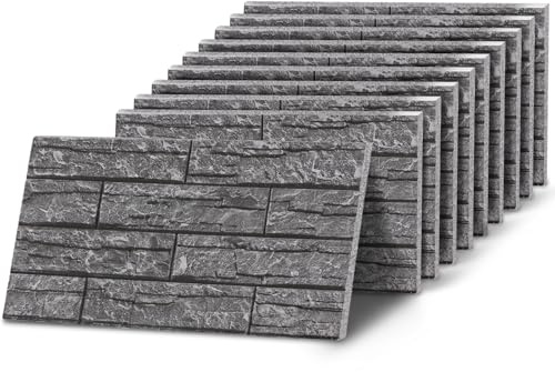 K&B Panels 3D Wall Panels, Slate Effect Styrofoam Wall Panelling Kit, Lightweight, Easy to Install, Dual Insulation to Reduce Acoustic Noise, Indoor & Outdoor (Marble Grey Block) (10 Panels)