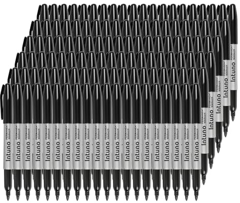 INTUNO Permanent Markers, 120 Count Black, Fine tip, Oil-Based Permanent Markers, Waterproof and Fade-Resistant, for Paper, Wood, Metal, Glass and More