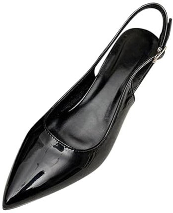 Slingback pumps dam läder, höga klackar spets tåparti klädskor stilett slingpumps festliga eleganta kvällsskor bröllopsskor pendlare affärsskor platt mun brudskor, Aaa svart, 39 EU