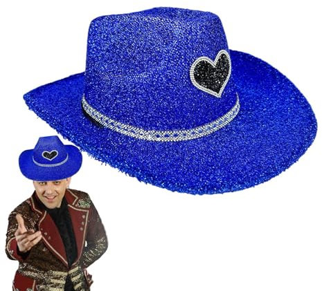 Glitzer Cowboyhut, Glitzer Cowboyhut für Männer,Westlicher Hut breit funkelnd - Kostümzubehör, Cosplay -Requisiten für Halloween, Geburtstagsfeier