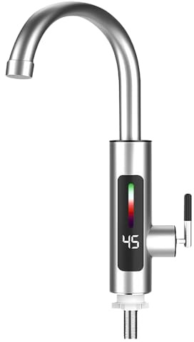 GOEDCH Robinet Électrique avec Chauffe-eau Instantané: Robinet D'eau Chaude et Froide en Acier Inoxydable avec Rotation à 360°et Affichage de la Température LED, Chauffe-eau Instantané pour Cuisine